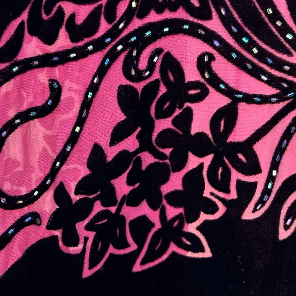 Vintage Y2K R&K Evening Silk Velvet Beaded Kimono Red Black S - Picture 16 of 17